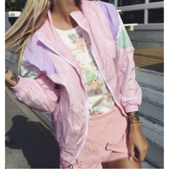Aiaiwan 90s Pastel Colorblock Windbreaker Women's Small Pink - Picture 1 of 8